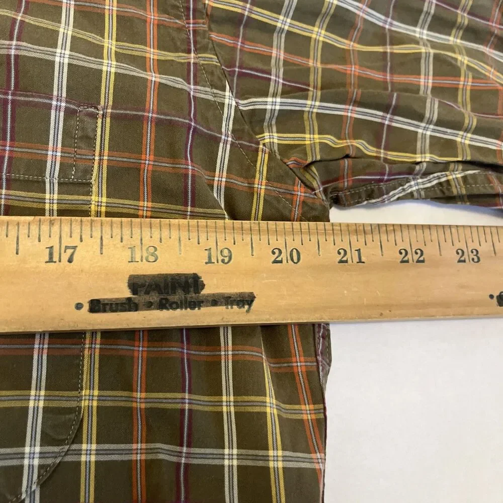 BURBERRY London Men's Brown Yellow Red Button Front Shirt Cotton Size Medium